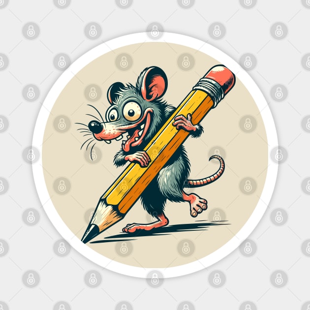 Crazy rat with a pencil Magnet by Art_Boys